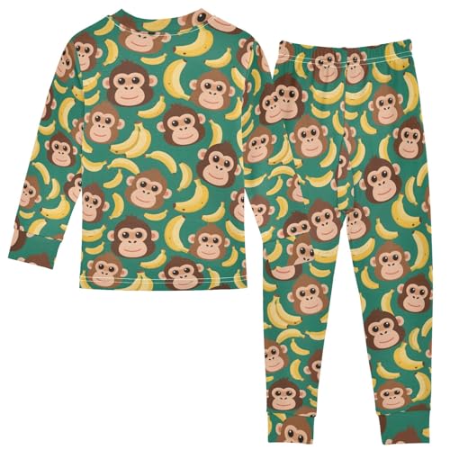 Cartoon Orangutan Prints Cute Pajama Sets Long Sleeve Top and Pants, Snug Fit Sleepwear for Night Wears2