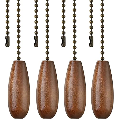 Image of Ceiling Fan Chain Pulls Decorative Extension 12 Inches Walnut Color Wooden Pull Chain Fan Pulls Set Ornaments For Ceiling Light Lamp Fan Chain (Bronze) 4 Pcs