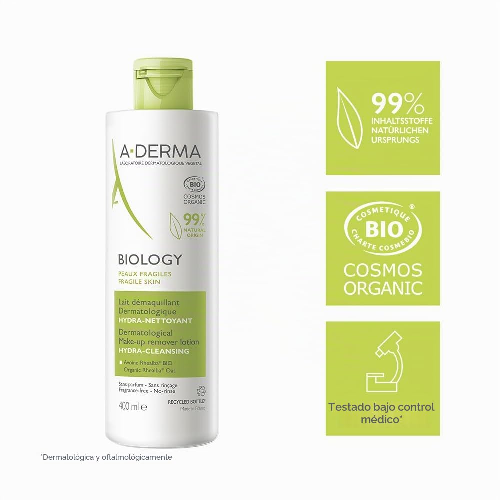 A-DERMA BIOLOGY Make-Up Entfernungslotion, 400 ml Loción