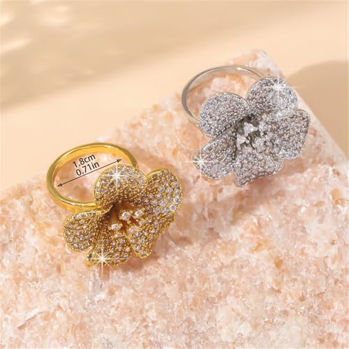 Cubic Zirconia Flower Wrap Finger Bands Bohemian Floral Statement Adjustable Open Band Rings Chunky Engagement Promise Rings Jewelry for Women4