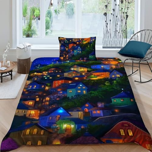 Housse de couette 135x200 lit simple microfibre 3D taies d'oreiller parure de lit fille