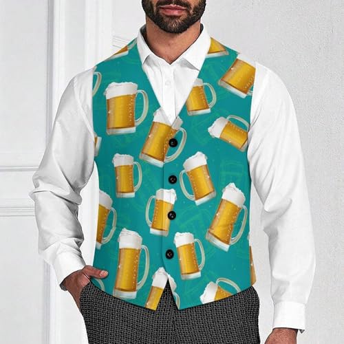 Realistic 3d Beer Mug Pattern Men's Suit Vest Slim Fit V-Ncek Waistcoat Business Casual Vest2