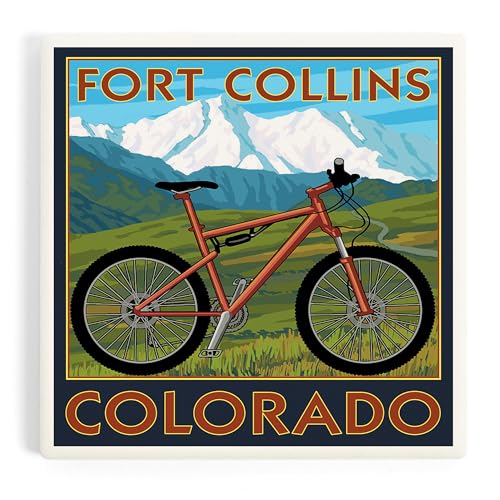 Fort Collins Mountain Bike Ceramic Coaster with Cork Back