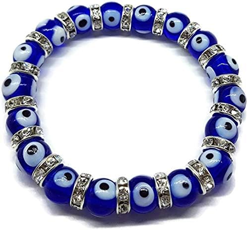 Lakshya GemsEvil Eye Natural 10 mm Healing Stone Fashion Bracelet for Men and Women - (16 Crystal Beads, Blue, Free Size)