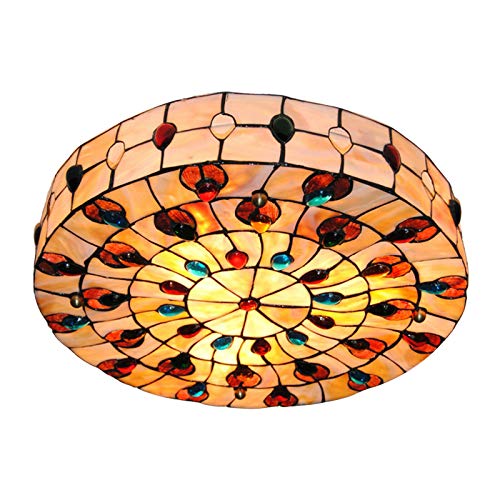 Plafonnier Tiffany 20 pouces luminaire Art Déco en verre teinté pour salon