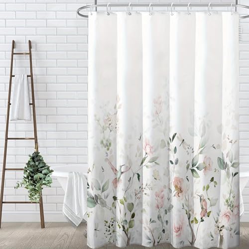 Rideau de douche imperméable fleurs et oiseaux en tissu 150x190 cm - 6