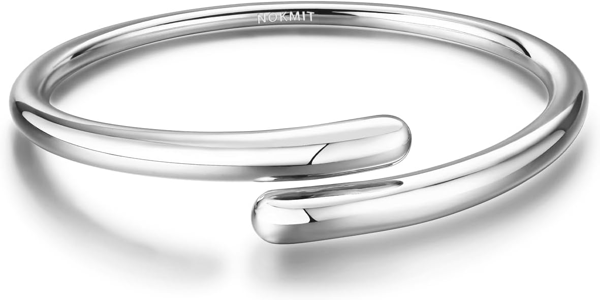 14K Gold Filled Cuff Bnagle Bracelets for Women Bypass Teardrop Adjustable Wrap Open Bracelet Simple Minimalist Statement Stackable Bracelets High Polished Smooth Gold Silver Tone