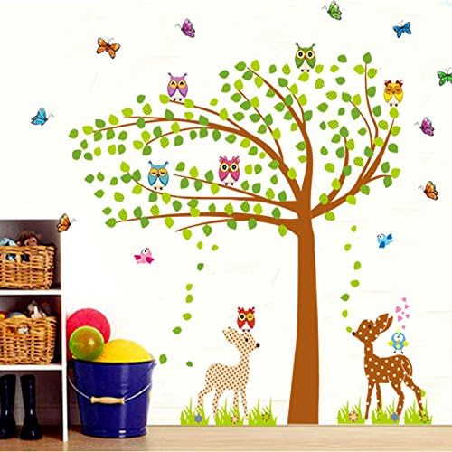 Amazon｜Boodecal Two Fawns Under Giant Tree Removable Nursery wall