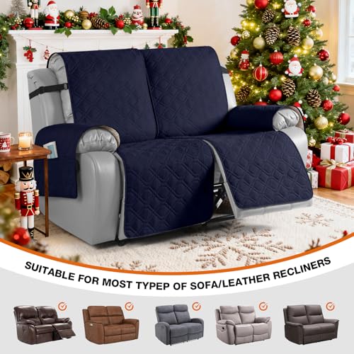 Image of VANSOFY Waterproof Recliner Loveseat Covers Washable, Dark Blue,2 Seater | 1-Piece, Non-Slip with Elastic Straps, Sofa Cover with Pocket for Dogs, Pets