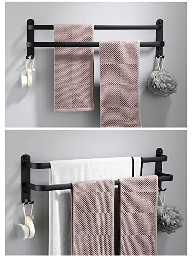 Toallero doble negro de aluminio de 60cm con ganchos para pared 6