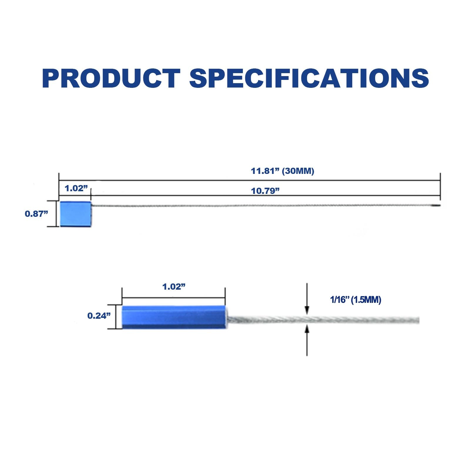500pcs Blue Steel Cable Seal, 1/16x11.8” Security Anti Tamper Seal, Numbered Pull Tight Wire Metal Tag Cable Lock for Shipping Container, Truck, Trailer, Van, Cargo, Fire Extinguisher