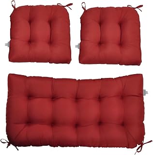 Kunste Patio Furniture Cushions Sets Tufted Wicker Settee Bench Cushions Indoor Outdoor 1 Loveseat 2 Seating Cushions Red