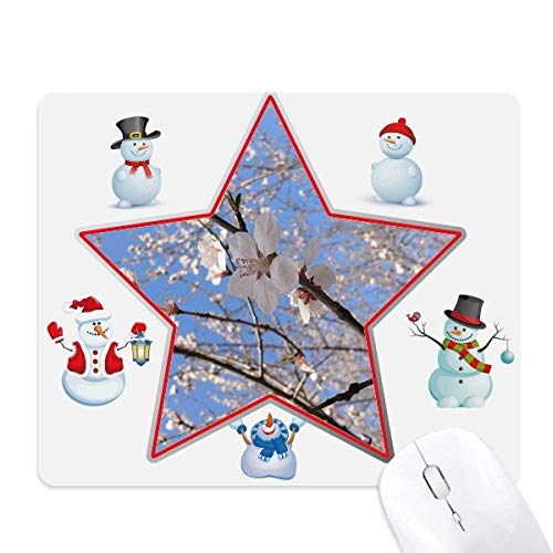 Tapis de souris Fleur de Cerisier et Famille Bonhomme de Neige pour le télétravail