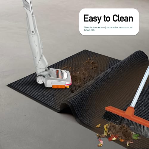 Image of Durable Rubber Door Mat - Heavy Duty, Indoor /Outdoor, Easy Clean, Waterproof, Low-Profile Mat for Entry, Patio, Garage - Stylish (Charcoal, 2' x 3')