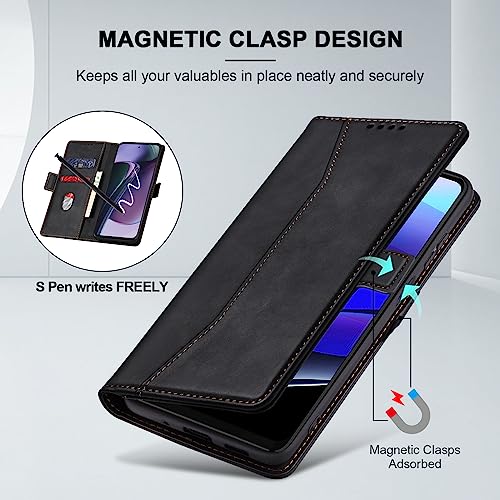Image of Jasonyu Flip Wallet Case for Moto G Stylus 5G (2023),Leather Magnetic Folio Cover with Card Holder,Kickstand - TPU Shockproof Durable Protective Phone Case,Black