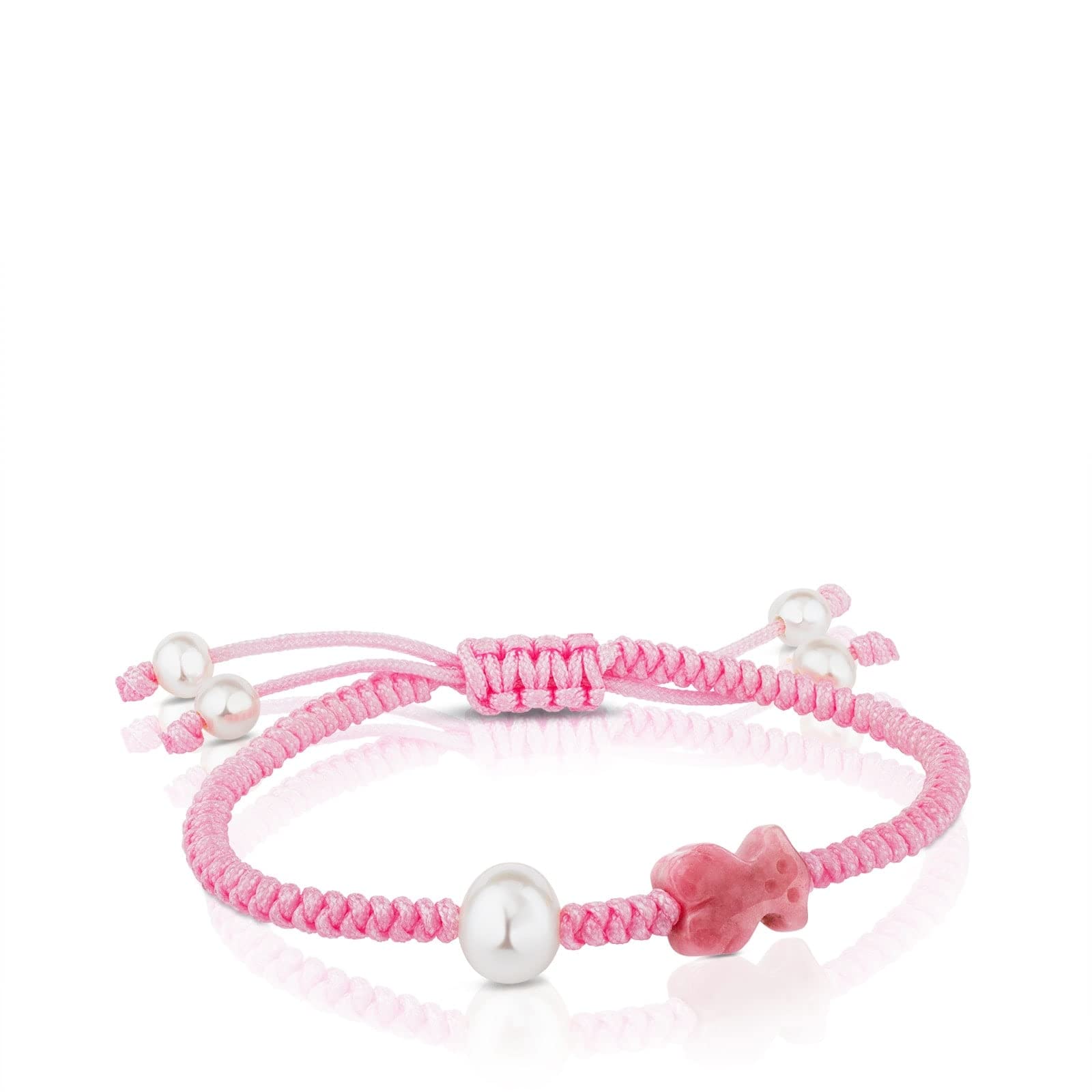 TOUS Pulsera de Cordón para Mujer con rodonita y perlas cultivadas 0,6cm, Largo 12-15,5cm, Simple y Elegante, Colección Tibet