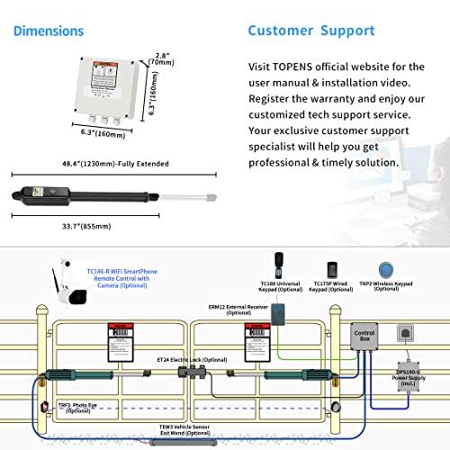 Topens Pw302 Dual Swing Gate Opener Light Duty Automatic Gate Motor For Double Swing Gates Up To 12Ft Per Arm, Electric Driveway Gate Operator Ac Powered With Remote Control Kit Solar Compatible #TOP5