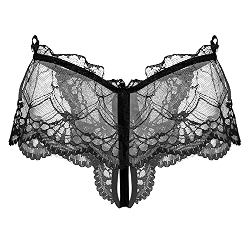 Lejafay Men's Sexy Bowknot Sheer Floral Lace Panties Cut Out Crossdressing G-String Underwear2