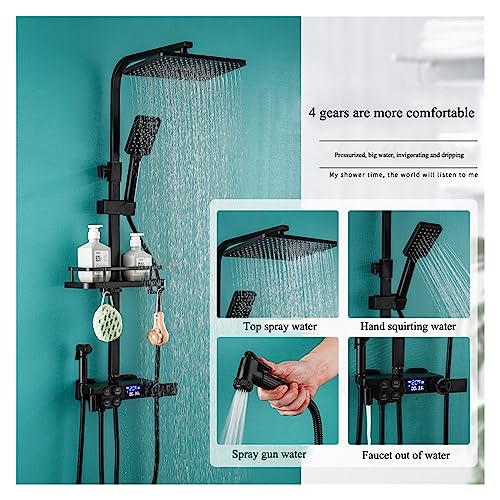 Panel de ducha, juego completo de ducha para baño en cobre negro, panel termostático con doble fila de botones y pantalla digital, ducha de mano de 4 velocidades (modelo S1803b thdd) miniatura 4