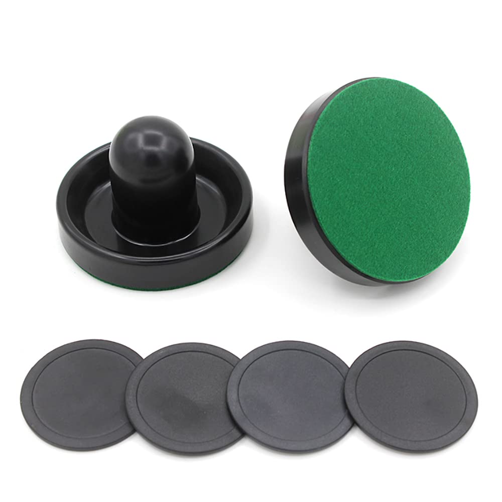 Set da 4 Pezzi per Hockey da Tavolo 76 mm 4 cursori per Air Hockey con 4 Flanella 8 Dischi - Nero