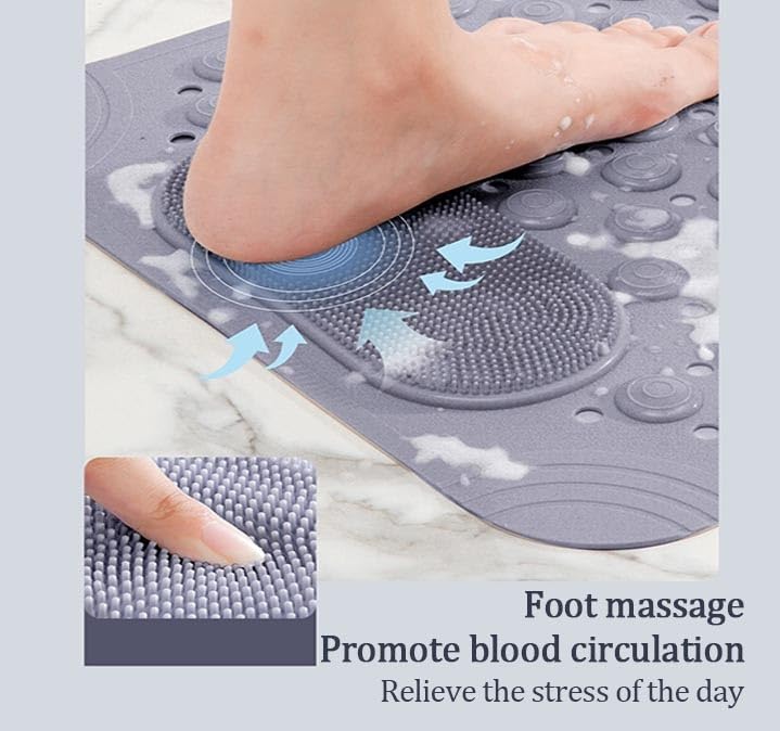 Badematte, Duschmatten, quadratische rutschfeste Duschmatte mit Fußschrubberbürste, starken Saugnäpfen, Fußmassagegerät-Reiniger, Badematte, mit Abflusslöchern, Badewannenmatten-Pads (beige,