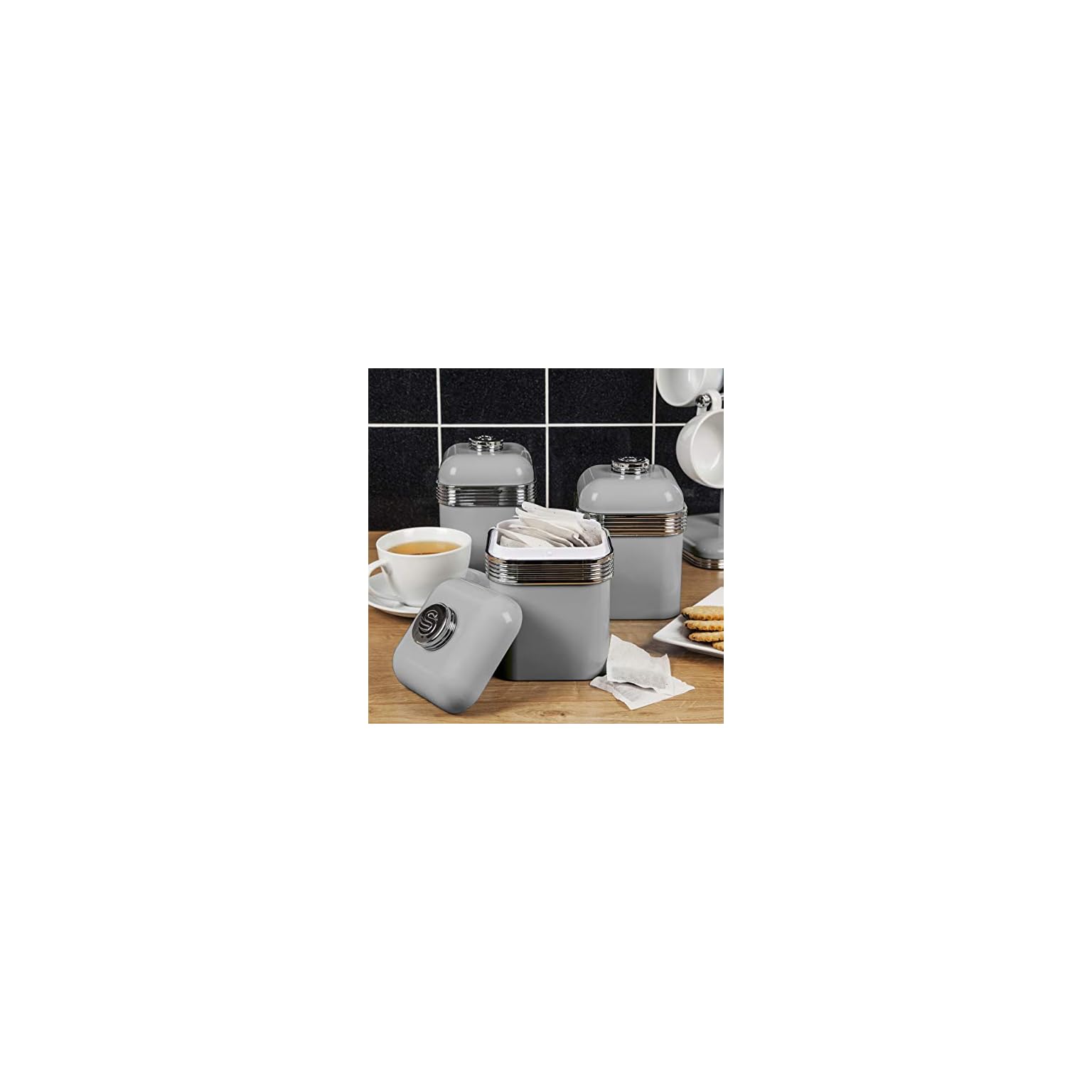 Swan Retro Kitchen Storage Canisters Grey Set of 3