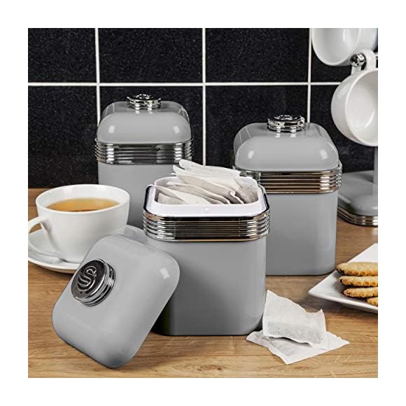 Swan Retro Kitchen Storage Canisters Grey Set of 3