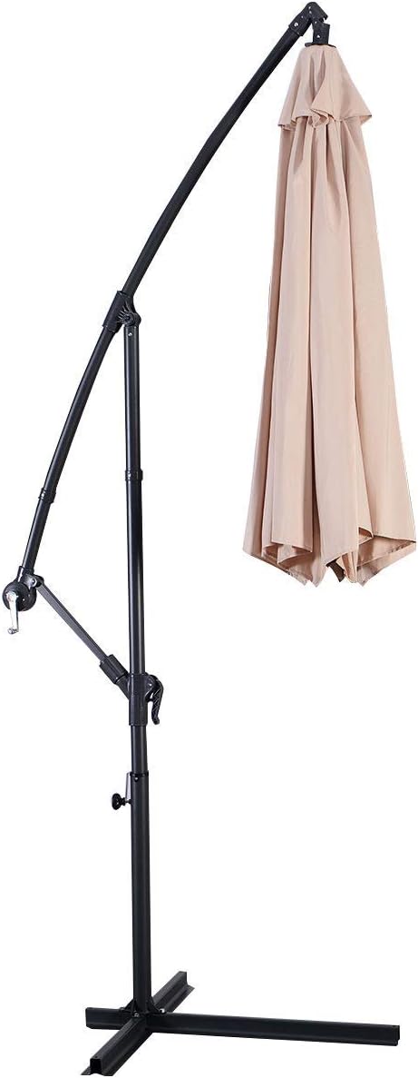 Goplus SPSUPE Cantilever Steel Sturdy Frame, Crank & Cross Base Offset Patio, 10ft Outdoor Hanging Umbrella, Beige (Offset Patio Umbrella)