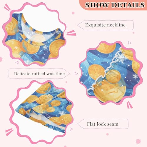 KLL Flying Bitcoins and Snowflakes Baby Girls Party Dresses Cute Beach Sundress Comfy Outfits Crew Neck3