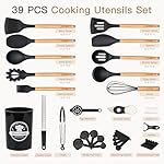 Astercook 39 PCS Kitchen Utensils Set, Silicone Cooking Utensils Set with Wooden Handle, 446°F Heat Resistant Food Grade Utensil Sets, BPA Free Kitchen Gadgets Tools Set for Nonstick Cookware (Black) - Image 2