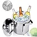 FDDG Seau à Glace en Acier Inoxydable,Seau avec Couvercle pour Glaçons,Seau à Glace Isotherme,avec Pinces et Seau à vin Seau à Glace à Double Paroi Isolé pour Refroidissement Long 1,3 L, Argent