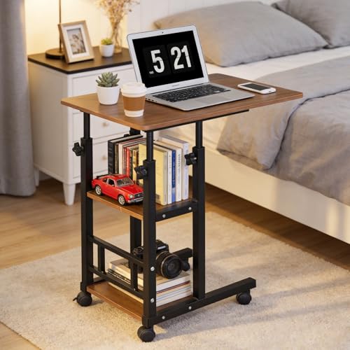 サイドテーブル キャスター付き 昇降式 ソファーテーブル ソファサイドテーブル ベッド横 高さ調節仕事机 パソコンデスク 介護用 在宅勤務 勉強机 3段収納省スペ