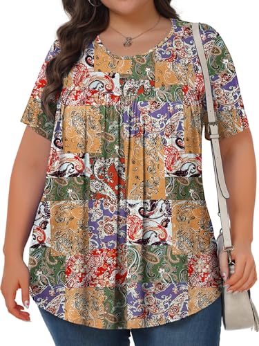 Image of Tencede Womens Plus Size Tops Tunic Short Sleeve Crew Neck Shirts Casual Soft Blouse 1X-5X