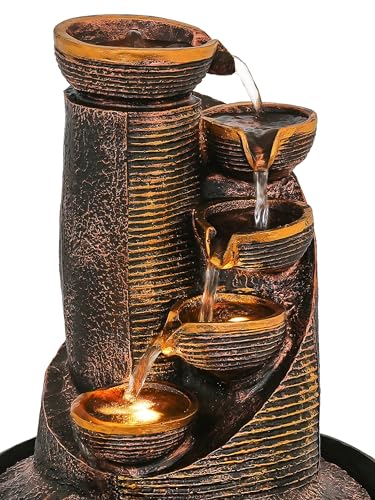 Image of CHRONIKLE Polyresin Antique Designer Table Top Indoor 5 Artistic Steps Waterfall Fountain with Yellow LED Lights & Water Flow Controller Pump (Size: 41 x 25 x 25 CM | Weight: 1980 gram | Color: Multi)