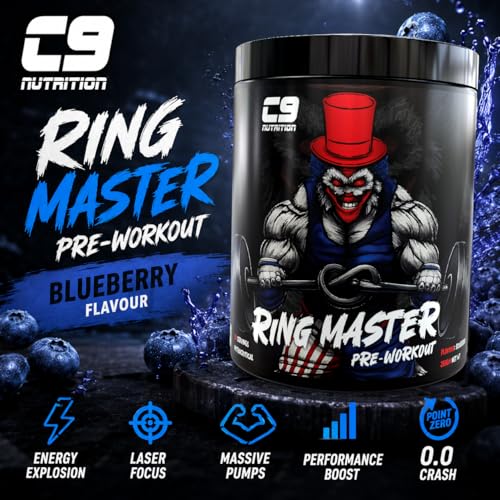 Image of C9 Nutrition Ring Master Pre Workout Powder for Men & Women | 30 Servings | 255gm | Blueberry Flavor | 3000mg Beta Alanine, Citrulline Malate, Taurine & Creatine | High Energy, Pump, Strength & Focus