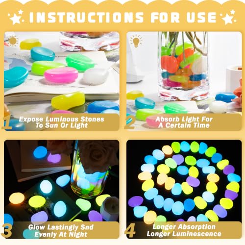 Image of 50 PCS Large Glow in The Dark Rocks - Mixed Color Luminous Stones 4.5cm Big | Glow Stones Fish Tank Rocks Outdoor Decor Garden Yard Walkway Pathway FD05LMX50