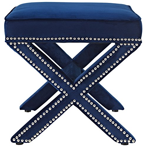 Modway Rivet Upholstered Velvet X-Base Ottoman With Nailhead Trim In Navy #TOP4