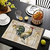 Placemat Set of 6 Rooster Illustration Vintage Butterfly Texture Background Heat Resistant Kitchen T
