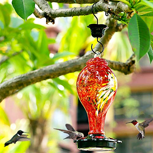 image for LUJII Hummingbird Feeders for Outdoors, Hand Blown Glass, Never Fade, 