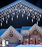 Icicle Outdoor Christmas Lights,10M/33FT 270 LED Icicle Lights with 45 Icicles,Cool White Fairy Twinkle Lights - IP44 Waterproof/Remote/8 Modes/Memory/Timer for Outside Eaves Xmas Roof Decorations