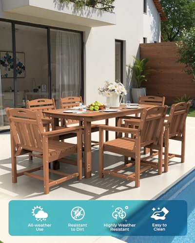 Image of Ciokea HDPE Outdoor Patio Dining Table, All-Weather Furniture, Teak
