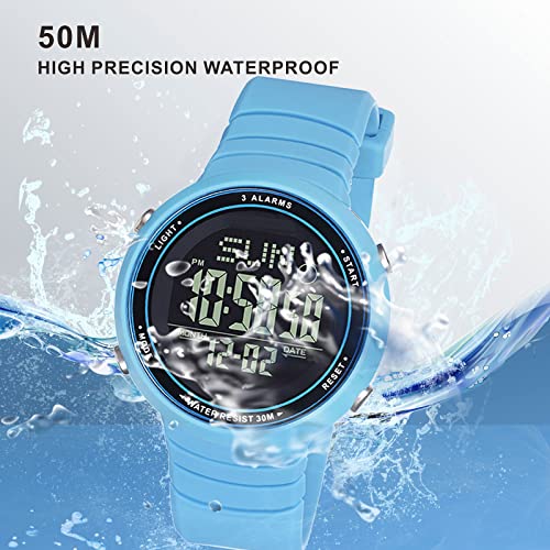 Pink Sports Watch for Women, Womens Digital Watches Ladies 5ATM Waterproof LED Screen Backlight Outdoor(Light Blue)4