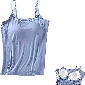 Tank with Built-in Bra,Womens Tank Tops Adjustable Strap Stretch Cotton Camisole Padded Shelf Bra.