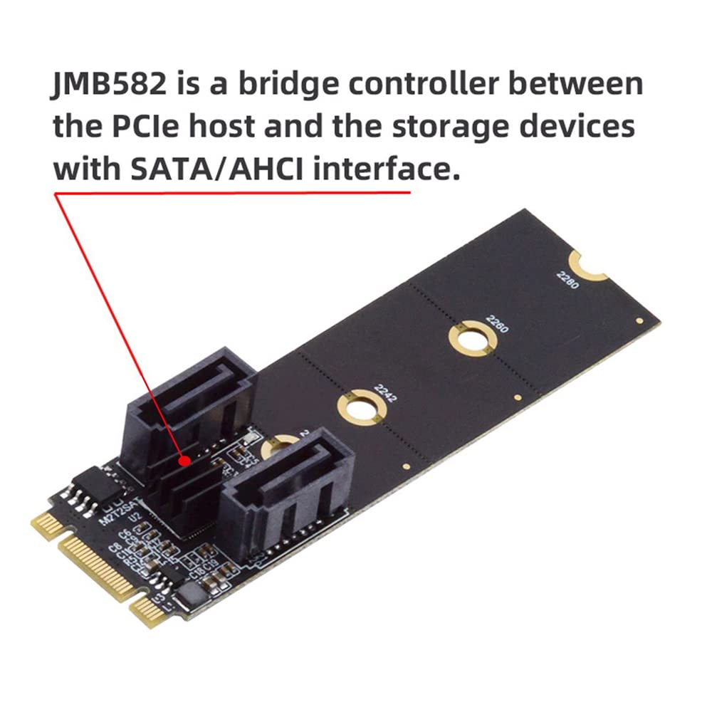 NGFF Key B+M PCI Express na SATA 3.0 6 Gb/s podwójny port pionowy konwerter dysk twardy karta rozszerzeń JMB582 2230 2242 2260 2280