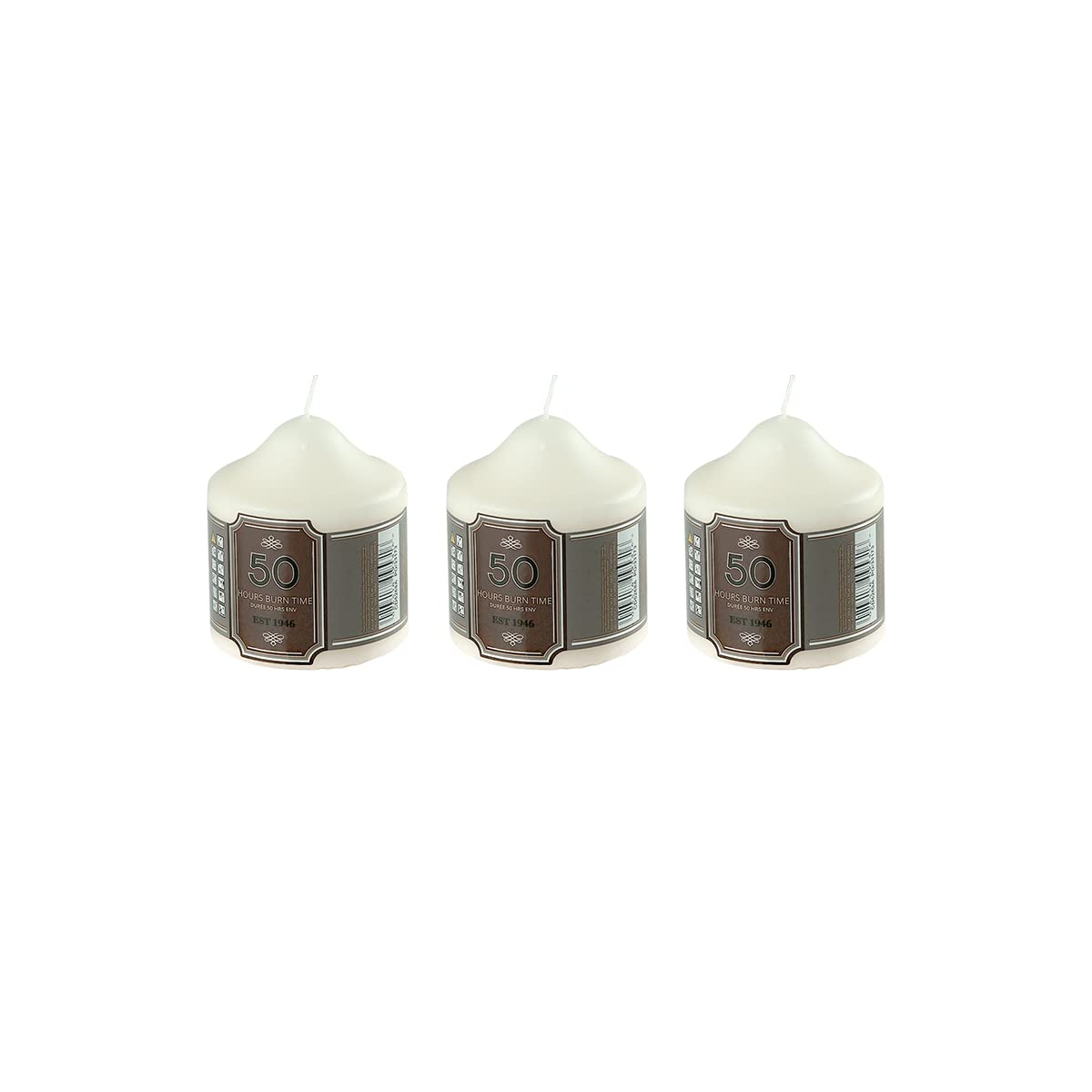 Besto Ivory Pillar Candles Pack Of 3 Long Burning Large Candle 7Cm X 7.5Cm With 50 Hours Burn Time - Dripless, Smokeless, Unscented Church Candles - Ideal For Weddings, Spa And Parties