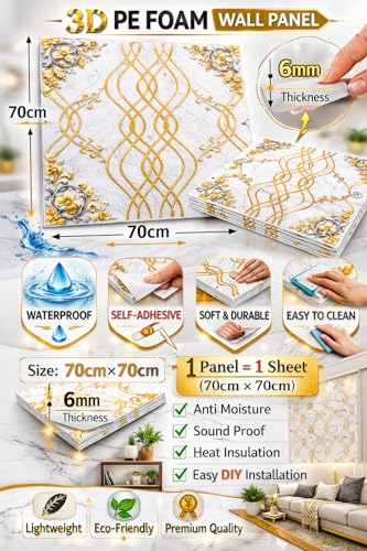 Image of Barebeauty 3D Wall Panel Wallpaper, Self Adhesive PE Foam Brick Sticker, Waterproof Wall Covering for Home Decor, 70 x 70 cm (Pack of 10, 52.7 Sq. Ft. Approx)