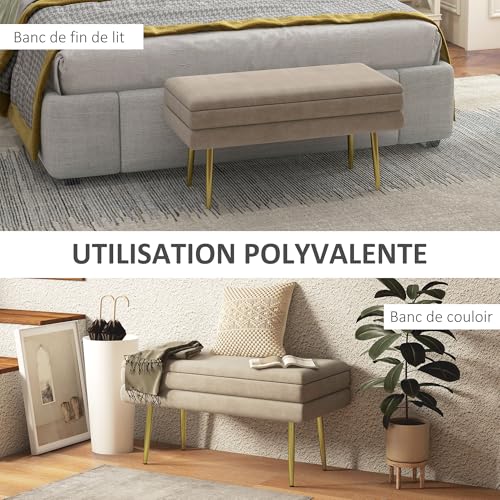 Banc Coffre Velours Beige Pieds Dorés Chic HOMCOM