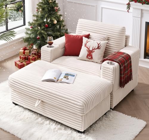 Sillón chaise grande beige con portavasos y USB