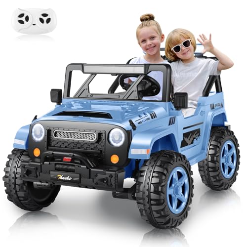 Hikole 24V 4WD Electric Car for Kids 4x4 Off-Road, Power 2 Seater Wheels, Two Seater 24 Volt Electric Cars for Boys Girls, 20 Wide Seat, 4Ã—200W Motors, Storage, Soft Start, Vehicles, Gray Blue