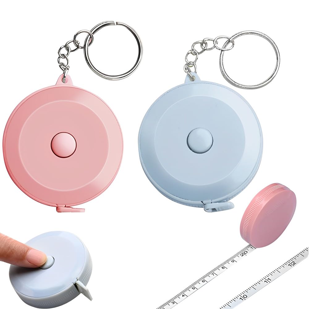 Cinta métrica de 2 piezas, cinta métrica retráctil, 2 m, cinta flexible de doble cara, para medidas corporales, costura, sastre, con anillo llavero,
